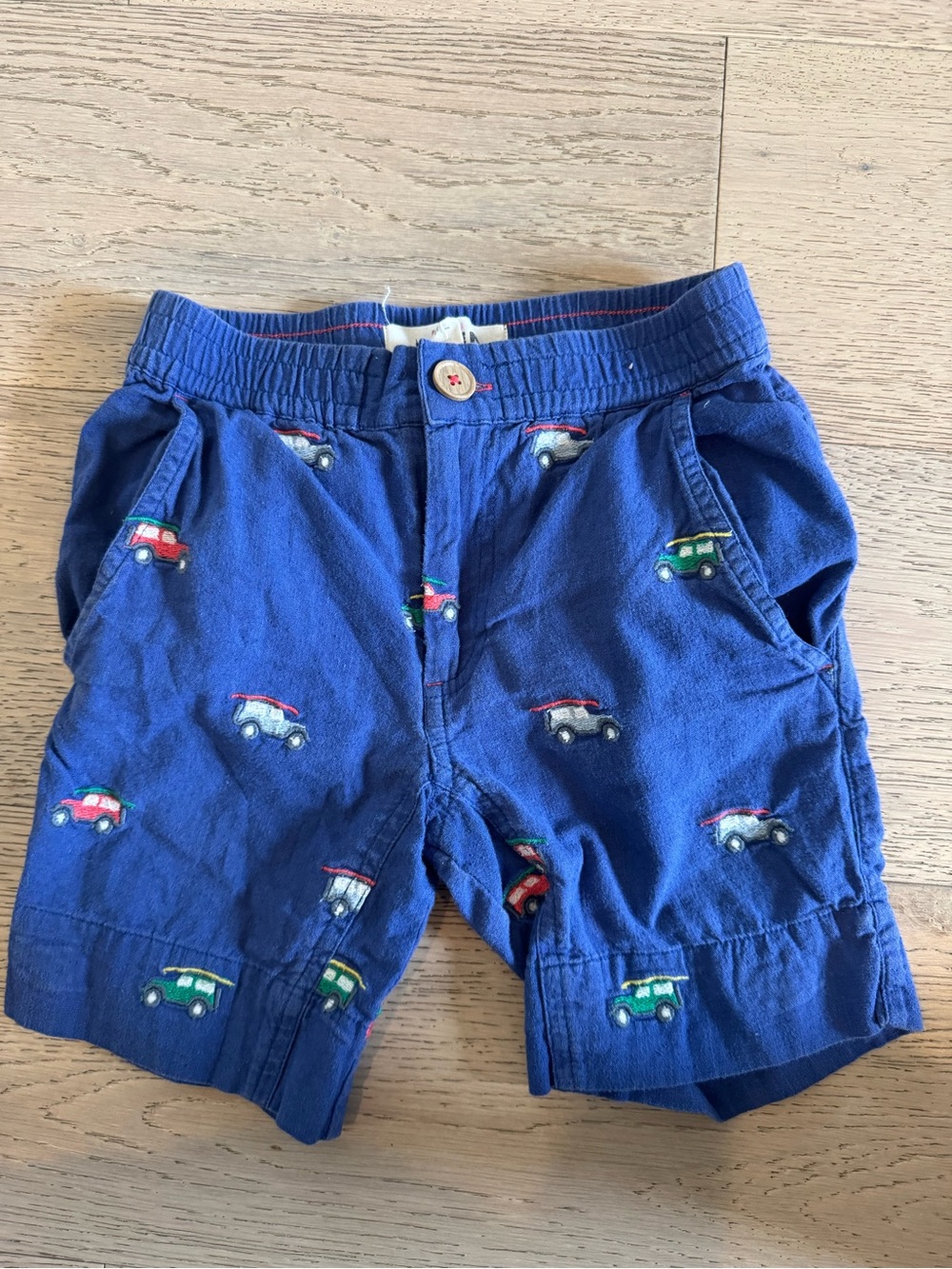 Mini Boden Navy Blue Cotton Shorts with Car Embroidery
